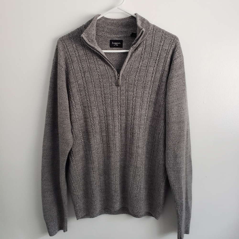 Haggar Gray Ripped Quarterzip Pullover Sweater
